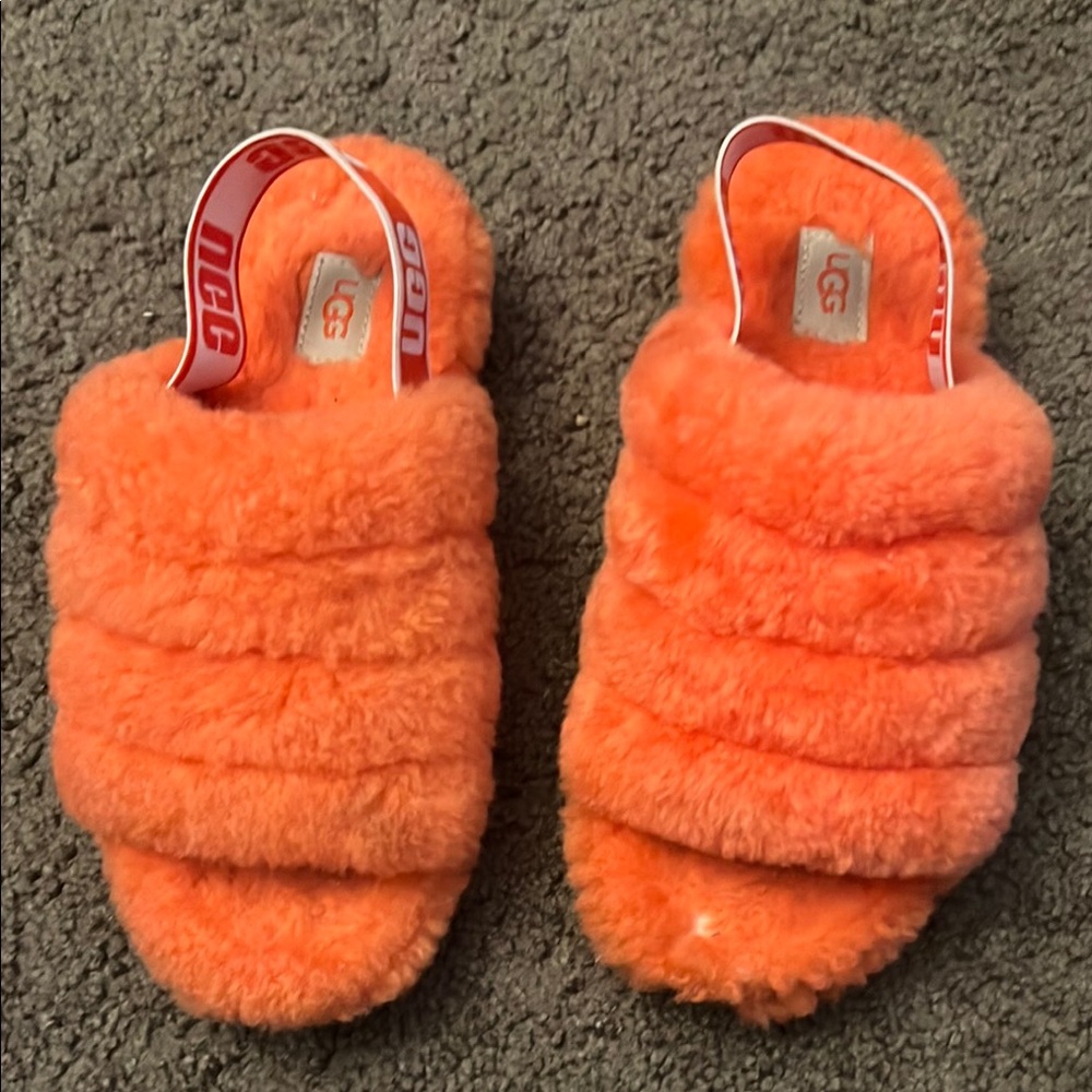 Ugg Orange Fluffy Slippers Cozy Slide Design